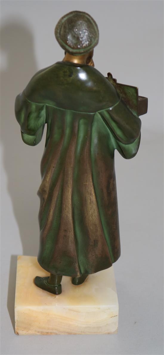 An early 20th century cold painted bronze figure of a Turkish merchant, 9in,